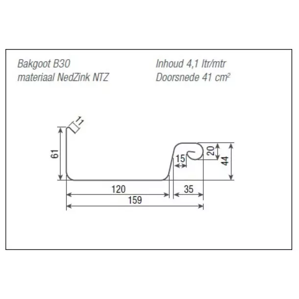 Maatvoering Bakgoot B30